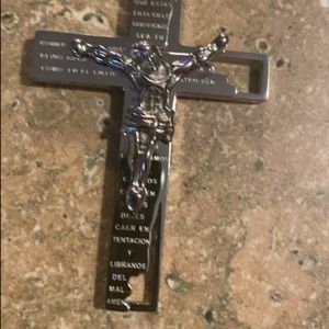 GUN METAL CROSS 2.5 SILVER STERL NECK CHAIN 24”NEW